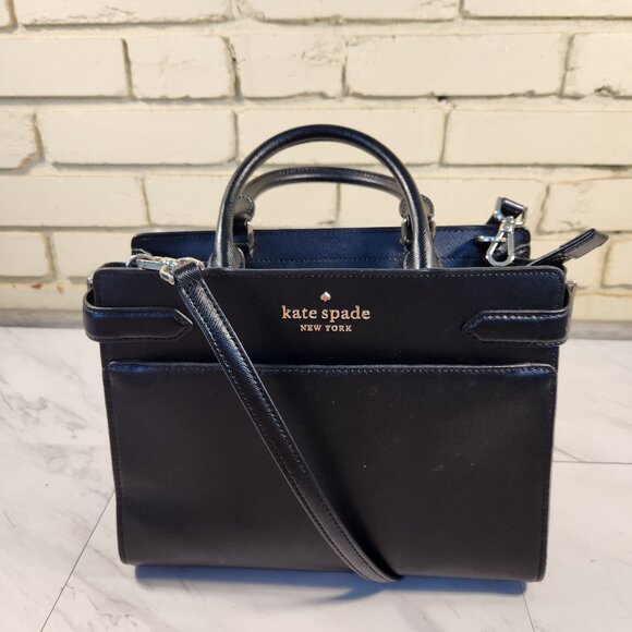 Like New Kate Spade Staci Black Saffiano Shoulder Bag Purse - Picture 2 of 14